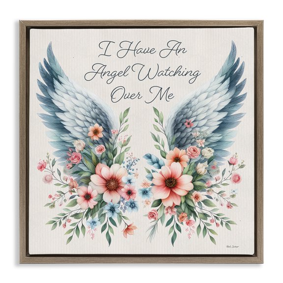 Stupell Industries Angel Watching Me Plants & Flowers Painting Brown Floater Framed Canvas Art Print Wall Art, 18 x 18