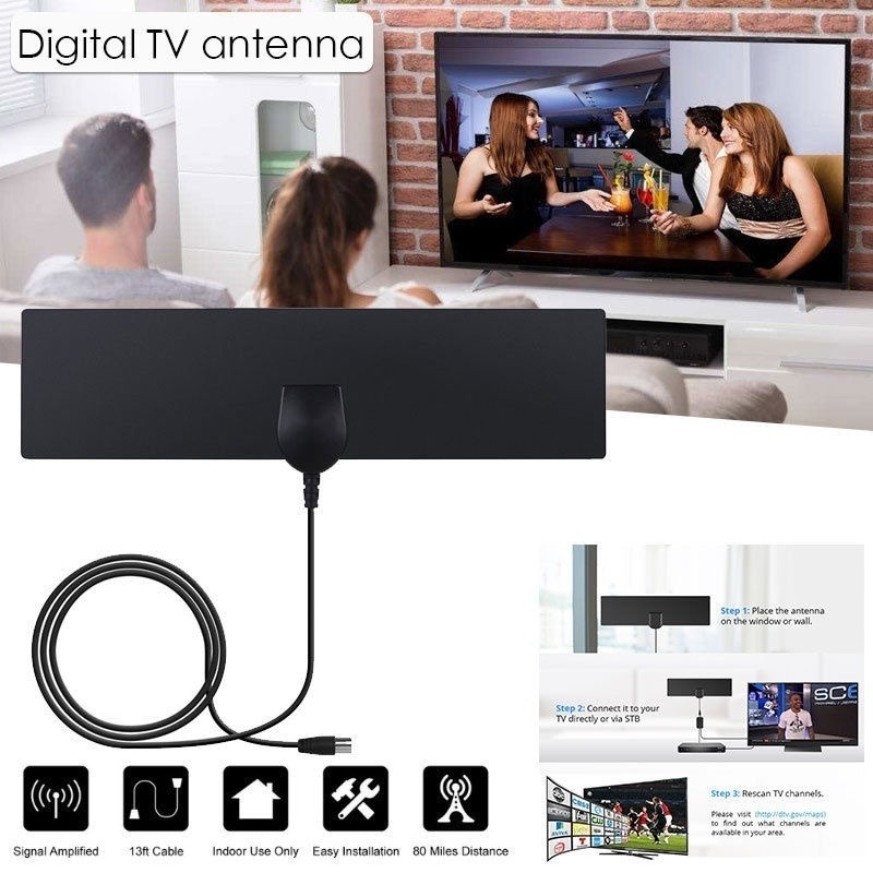 0,5 mm para una recepci/ón perfecta, con 4 m de cable, alta potencia color negro Antena de TV interna 1Byone para DTT DVB-T//DVB-T 2 para TV digital Superfina HDTV FM//UHF//FM