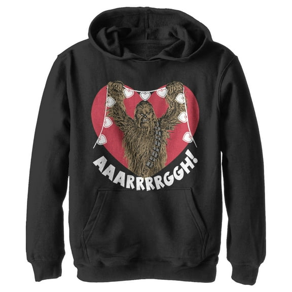 Boy's Star Wars Chewie Valentine Heart  Pull Over Hoodie Black Small