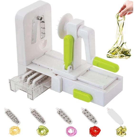 Vegetable Spiralizer, Manual Veggie Spiralizer Zucchini Noodle Maker with 4-in-1 Rotating Blade, Spiral Vegetable Cutter Slicer for Carrots, Potatoes, Cucumbers, and Luffa, White