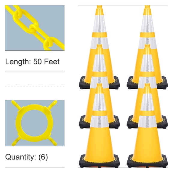 28" Yellow Reflective Traffic Cone and Chain Kit