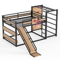 thumbnail image 4 of Full size metal loft bed with basketball hoop, pull-up rings, climbing wall, and built-in bookshelves. Playful childlike design featuring a slide,Yellow, 4 of 20