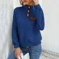 thumbnail image 2 of WTOBBY Women's Casual Solid Color Splicing Slim Fit Textured Stand Collar Long Sleeve Top for Fashion Comfort, Pullover Style, and Versatile Outfit Options,Blue L, 2 of 4