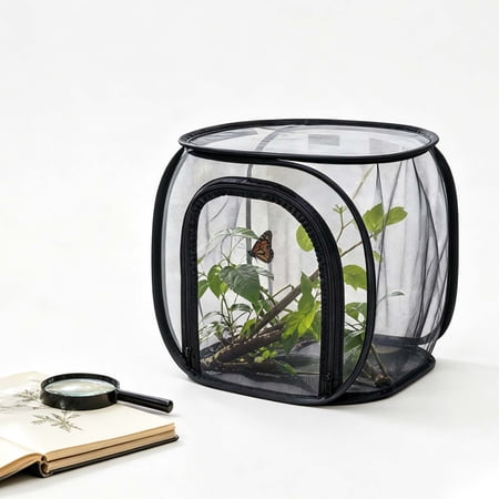Insect and Butterfly Habitat Cage 12 x12 x12 Foldable Butterfly House Breeding Cage _ C