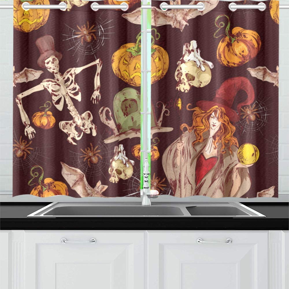 MKHERT Colored Halloween Witch Bat Window Curtains Kitchen Curtain Room ...