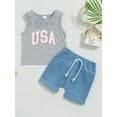 thumbnail image 2 of Independence Day Infant Boys Clothes Suits Letter Print Crew Neck Sleeveless Tank Tops and Elastic Waist Shorts 2Pcs Set, 2 of 8