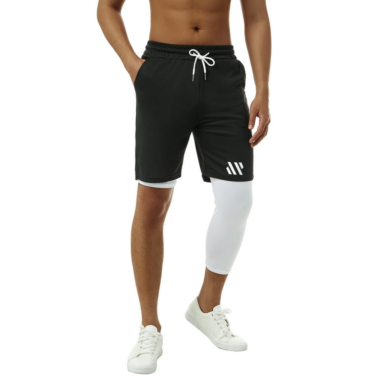 CenturyX Men One Leg Compression Pants 3/4 Capri Tights Athletic Basketball Leggings  Workout Base Layer Underwear White 1 XXL 