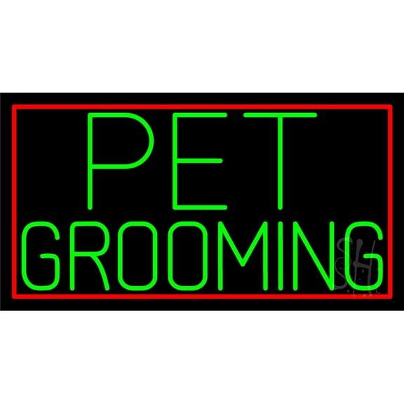 Green Pet Grooming Block LED Neon Sign 13" Tall x 24" Wide - inches Black Square Cut Acrylic Backing, with Dimmer - Premium built indoor Sign for Club, Home décor, Event, Workshop, Storefront.