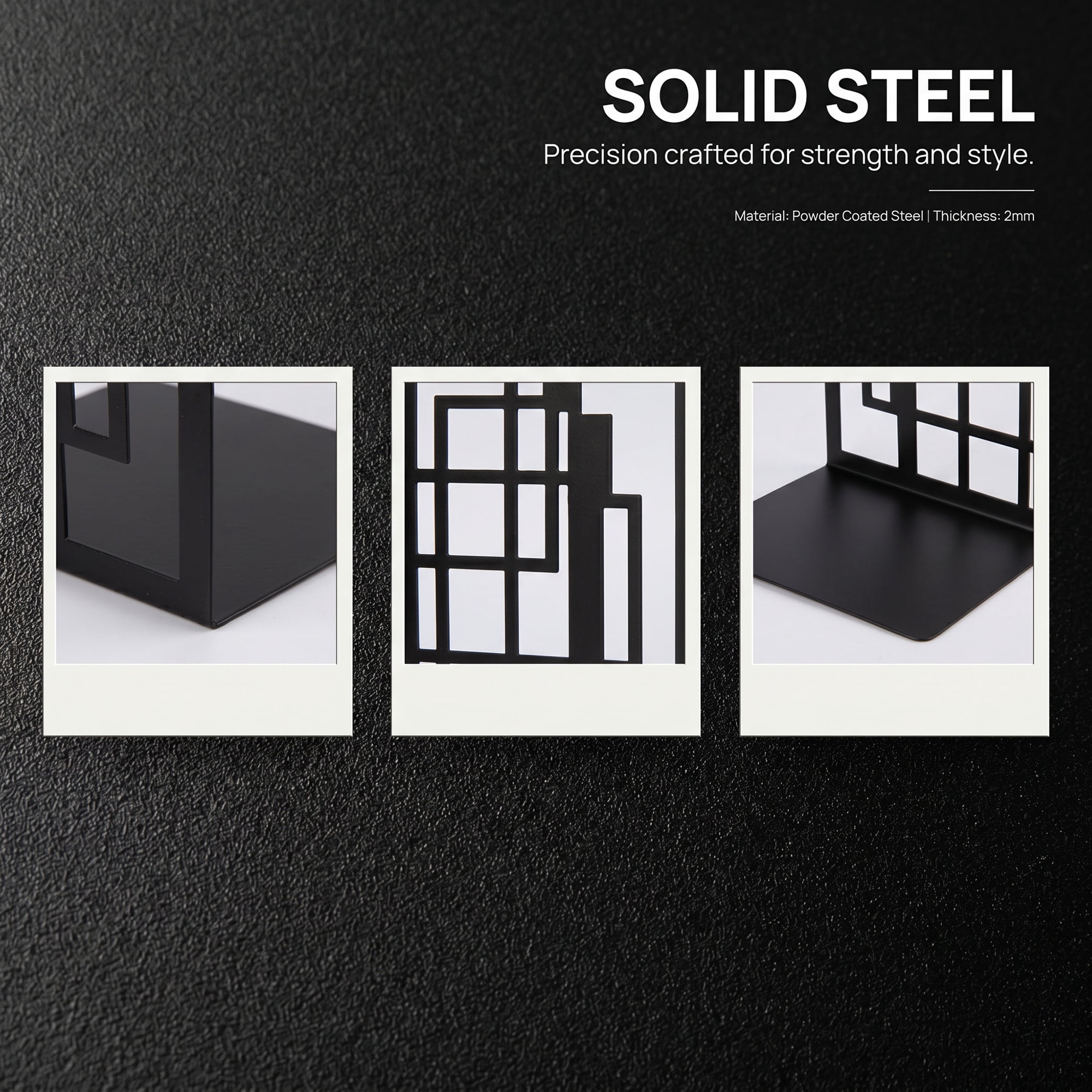 Unique Bargains Geometric Metal Bookends Decorative Book Ends for Shelves Black 4.7"x3.7"x6.7"