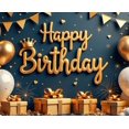 thumbnail image 3 of Gold Elements Birthday Banner Decorative Design Gift Box Balloon Celebration Banner for Birthday Party Indoor Decoration Photo Shoot, 3 of 7