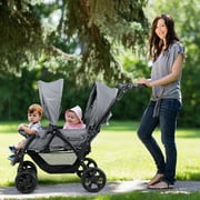 Infans Foldable Double Baby Stroller Lightweight Front & Back Seats Pushchair Gray