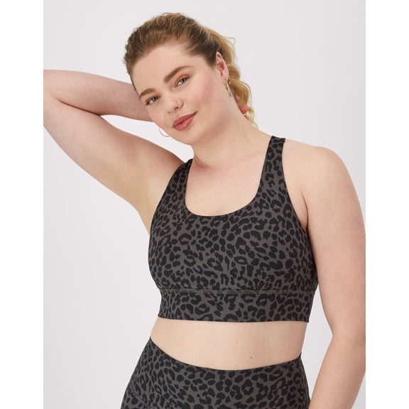 Hanes Moves Women's Crop Sports Bra, Racerback Black Leopard Prt S