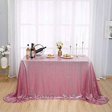 Kirsooku Pink Sequin Tablecloth Glitter Sparkly Iridescent Shimmer for Rectangle Tables 50 X 80 Table Covers Decorations for Birthday Party Supplies Event Wedding Table Skirt Decor