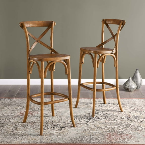 Modway Gear 43.5" Modern Style Elm Wood Bar Stool in Walnut Finish