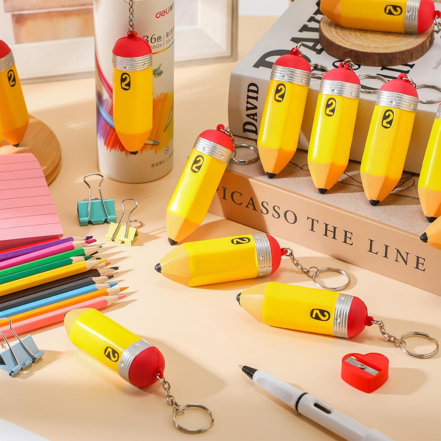 Back to School Gift Bulk for Teacher Cute Foam Squeeze Pencil Teacher Keychains First Day of School Gift for Party