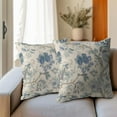 thumbnail image 4 of Chinoiserie Floral Pillow Covers 18x18 Inch Set of 2 Rustic Blue Flower Trees Outdoor Decorative Throw Pillow Covers Vintage Farmhouse Pillow Cases Cotton Linen Cushion Covers for Couch Bed Sofa Decor, 4 of 6