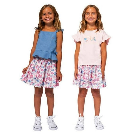 Calvin Klein Jean's Little Girl's 3 Piece Summer Outfit Set, 1 Tee, 1 Tank, 1 Skort (as1, numeric, numeric_2, regular, Pink/Floral, 2T)