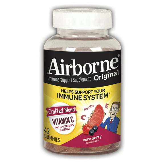 Airborne Mixed Berry Flavored Gummies - 1000mg of Vitamin C and Minerals & Herbs Immune Support, 42 count