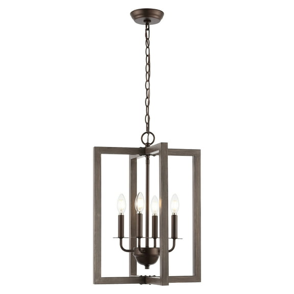 SAFAVIEH Winter 4-Light LED Walnut Iron Pendant Light with Shade