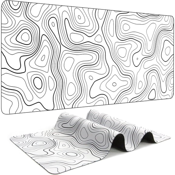 TYPPKMM Black and White Mouse Pad Topographic Contour Large Mousepad Xxl Gaming Accessories Overlock Mouse Mat Computer Rubber Desk Mat