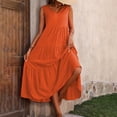 thumbnail image 3 of Vestido elegante de lino con cuello en V para mujer - Dobladillo escalonado, corte holgado, para vacaciones/casual, mezcla transpirable - Diseño de color liso, 3 of 8