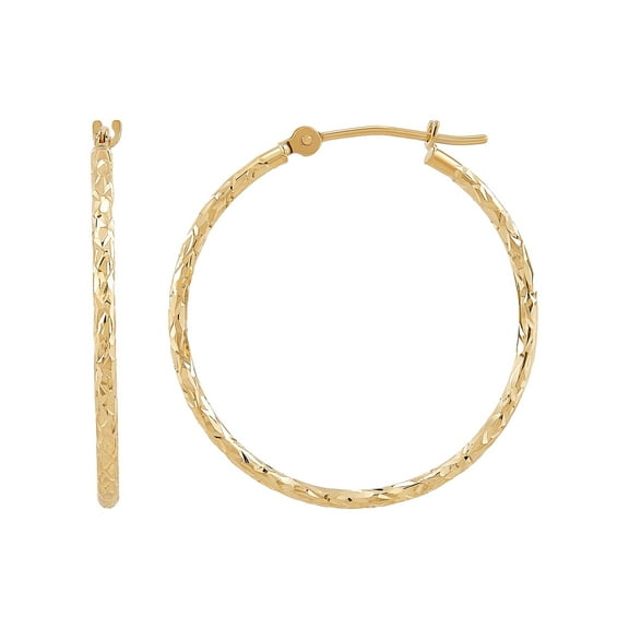 Brilliance Fine Jewelry 10K Yellow Gold 1.52MM x 28MM Hollow Round Diamond-Cut Hoop Earrings