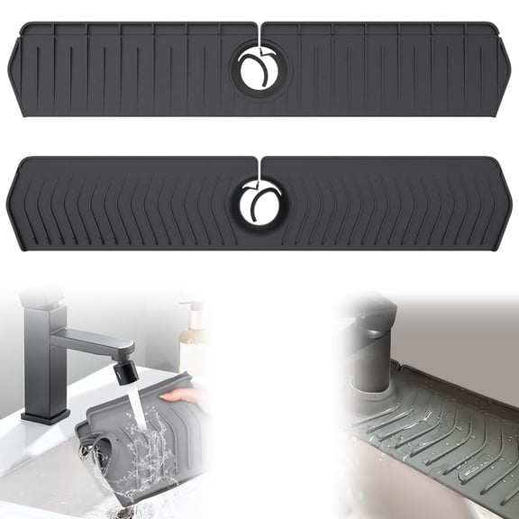 Kitchen Sink Faucet Mat Silicone Splash Guard with Sponge Holder for Countertop Drying,1pc