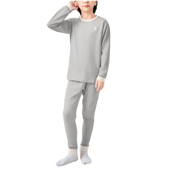 Hrsba Toddler Winter Casual Two-piece Outfit Sets， Boys' And Girls' Sleepwear Wool Silk Lined Thermal Long Sleeve Hooded Top And Pants 2-Piece Set For 2-17 Years Old Kids