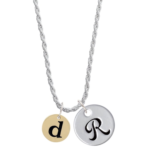 Delight Jewelry Goldtone Disc 1/2'' Initial - d - Silvertone Script Initial Disc - R - Charm Necklace, 20"+3"