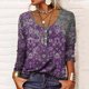 thumbnail image 2 of Puntoco moda mujer cuello redondo botón manga larga estampado casual camiseta blusa tops Puntoco Puntoco-2369, 2 of 4
