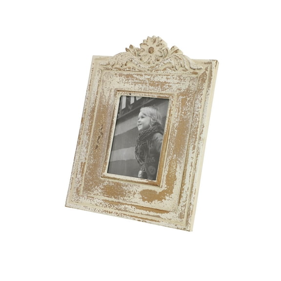 DecMode 4" x 6" Handmade Intricate Carved White Scroll Photo Frame