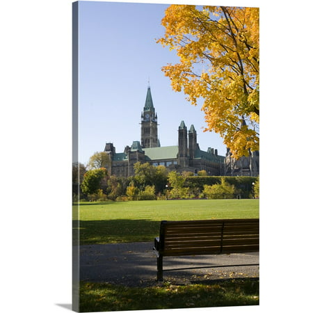 Great BIG Canvas | Kristin Piljay Premium Thick-Wrap Canvas entitled Park bench and trees near Parliment Building in Ottawa,