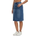 thumbnail image 4 of INSPIRE CHIC Women's Jean Skirt High Waist Back Slit Stretch Below Knee Length Denim Skirts XL Blue, 4 of 6