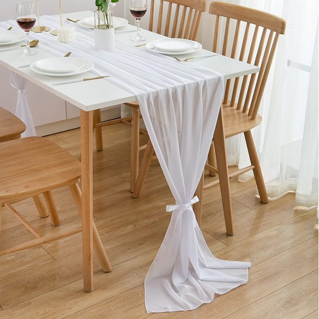 Camino de mesa de gasa, 72*304 cm, decoración de mesa de boda blanca, decoración de cumpleaños JM MX-0136300FYD