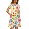 thumbnail image 4 of Uourmeti Hippie Flower Short Sleeve Swing Dress Summer Crew Neck Party Dresses with Pockets Casual Knee A-line Dresses Lightweight Soft Beach Dress for Girls, 4 of 6