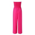 thumbnail image 2 of Aayomet Jumpsuit for Women Women's Strapless Tube Top Rompers Casual Off Shoulder Solid Color Belted Wide Leg Jumpsuit with,Hot Pink L, 2 of 4