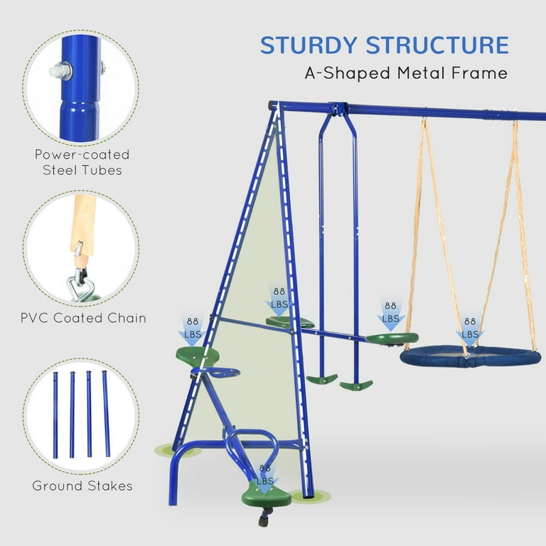 Outsunny 5-in-1 Kids Yard Playground Set with Saucer Swing