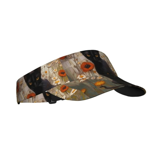 Fotbe Black Cat in Wildflowers Visera Deportiva con Diseño, Gorra Abierta Ajustable de Algodón para Mujer y Hombre