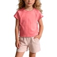 thumbnail image 2 of zbxnLI Baby Girls Short Sleeve T Shirt Ruffle Hem Solid Color Crew Neck Casual Loose Summer Comfortable Top, 2 of 7