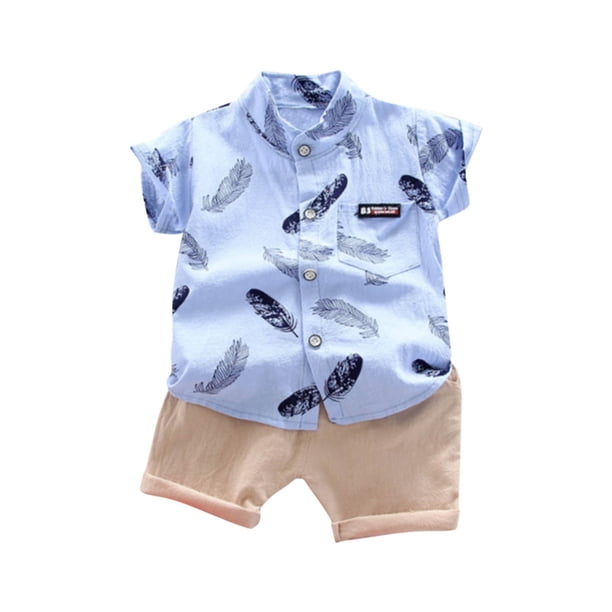 Odeerbi 1-5 Años Niños Verano Conjuntos Algodón Manga Corta Camisa Pantalones Cortos Conjunto Stand Up Cuello Camisa Cintura Elástica Pantalones Cortos Conjunto Dos Piezas