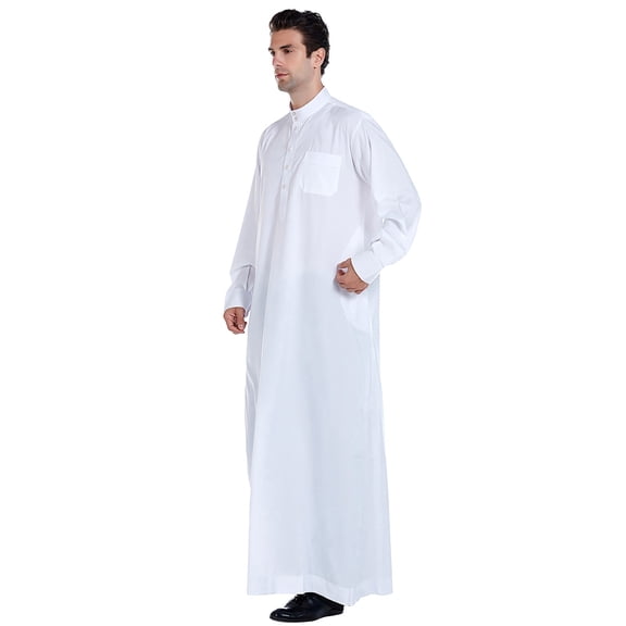 Men's Solid Color Arab Robe Traditional Thobe Garment for Prayer and Daily Wear