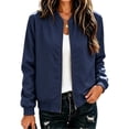 thumbnail image 2 of Women's Polka Dot Bomber Jacket Solid Color Zip Up Long Sleeve Windproof Jacket Loose Fit Lightweight Spring Coat for Daily Wear, 2 of 8