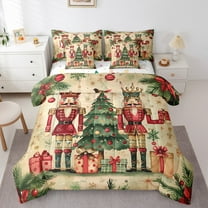 Manfei Merry Christmas 7-Piece Twin Bedding Sets,Retro Nutcracker Soldier Bedding Comforter Set,Kids Xmas Gifts Sheet Sets For Child,Breathable Home Decor Reversible
