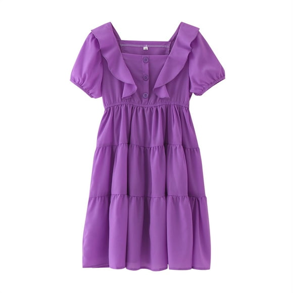 Ketyyh-chn99 Infant Baby Girls Summer Dresses Girls Toddler Kids Short Sleeves Casual Soild Maxi Sundress Dress for 3-4 Years,Purple