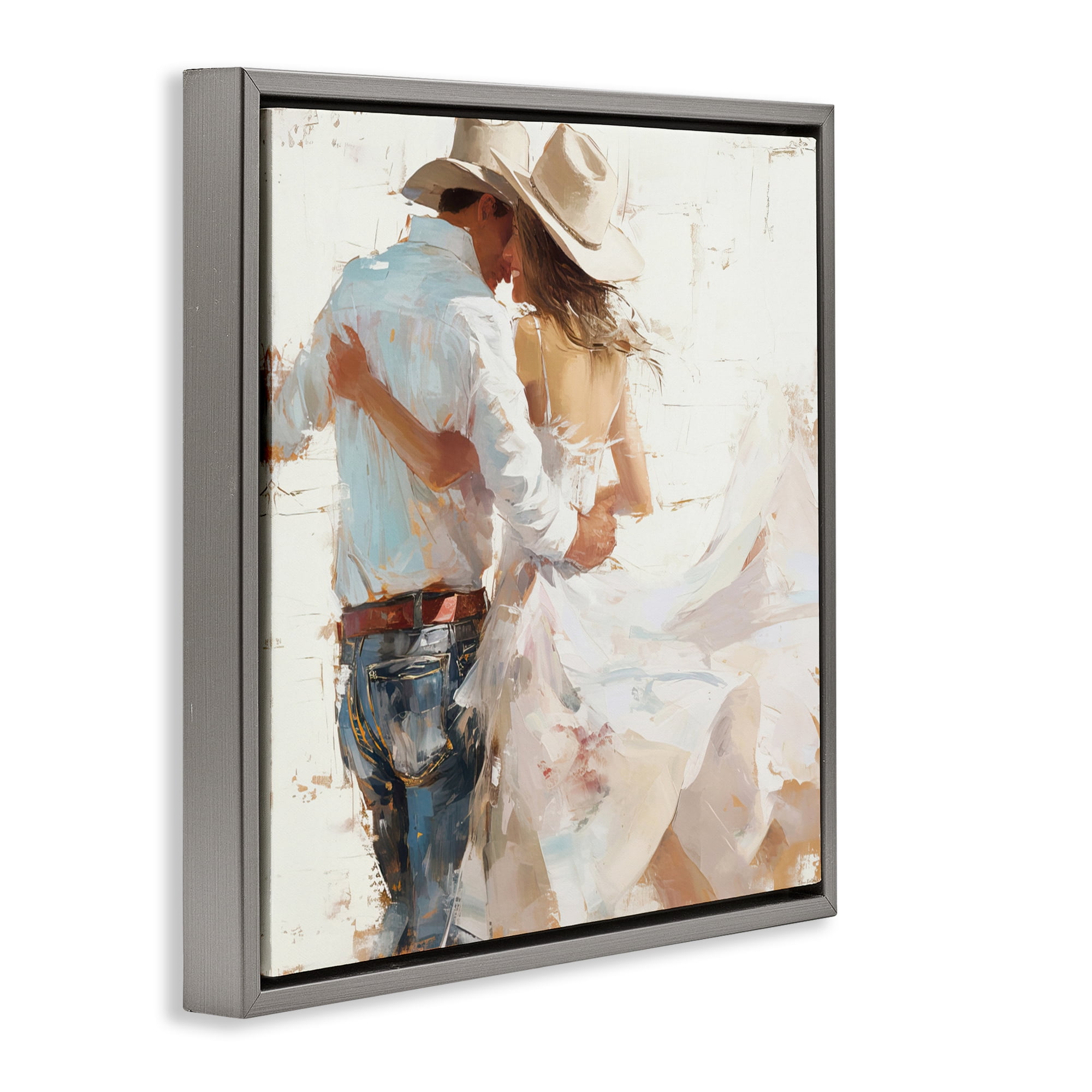 Stupell Industries Cowgirl Romance Couple Gray Framed Floater Canvas Wall Art, design by Tina LeCour