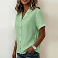 thumbnail image 6 of Edvintorg Button Down Shirts for Women Cotton Linen Turndown Collar Loose Tops Summer Short Sleeve Lightweight Casual Blouse Trendy Womens Clothes Mint Green M, 6 of 9