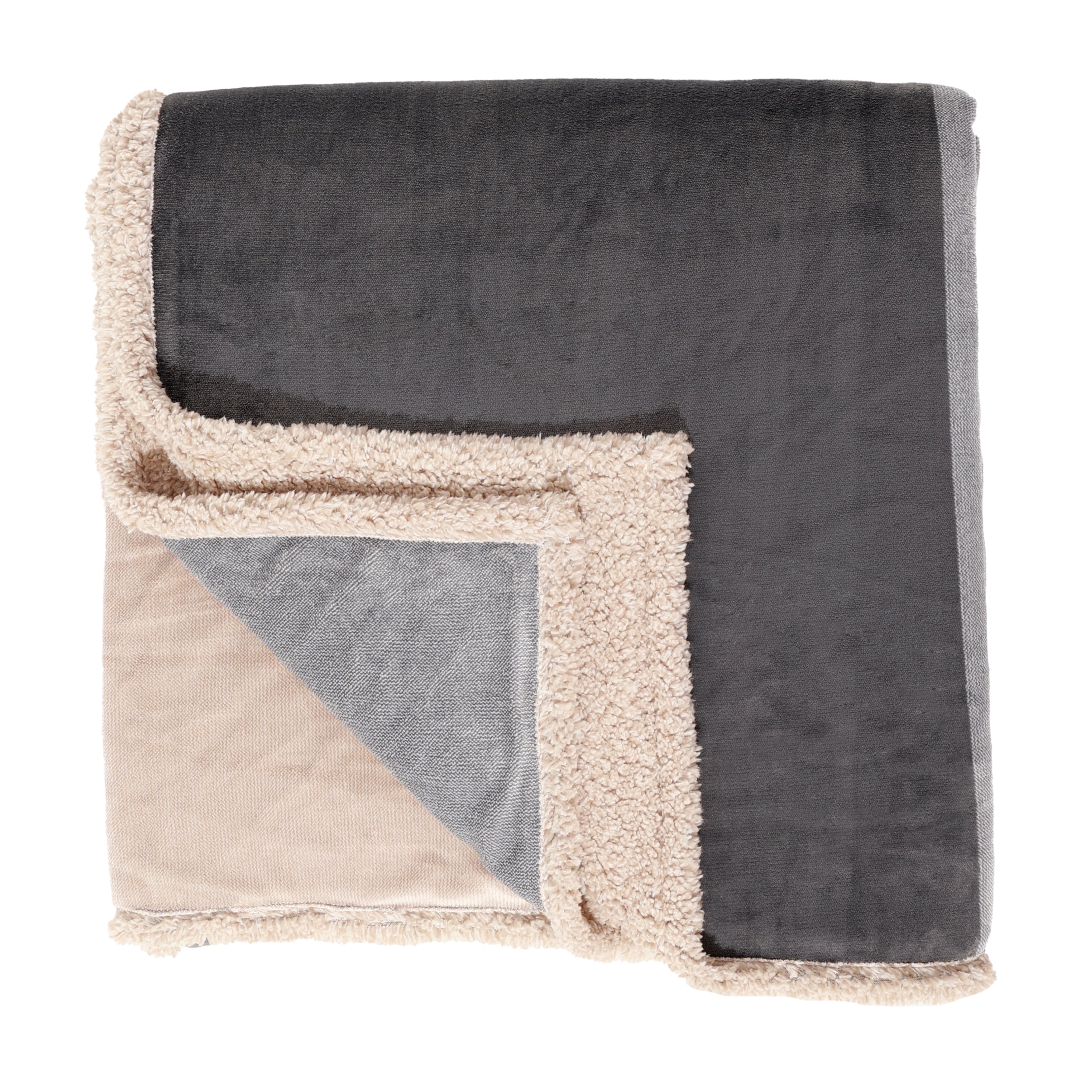 Berkshire Blanket Blue, Beige, Multi-Color Striped Sherpa, Velvet Plush Reversible Bed Blanket Full/Queen