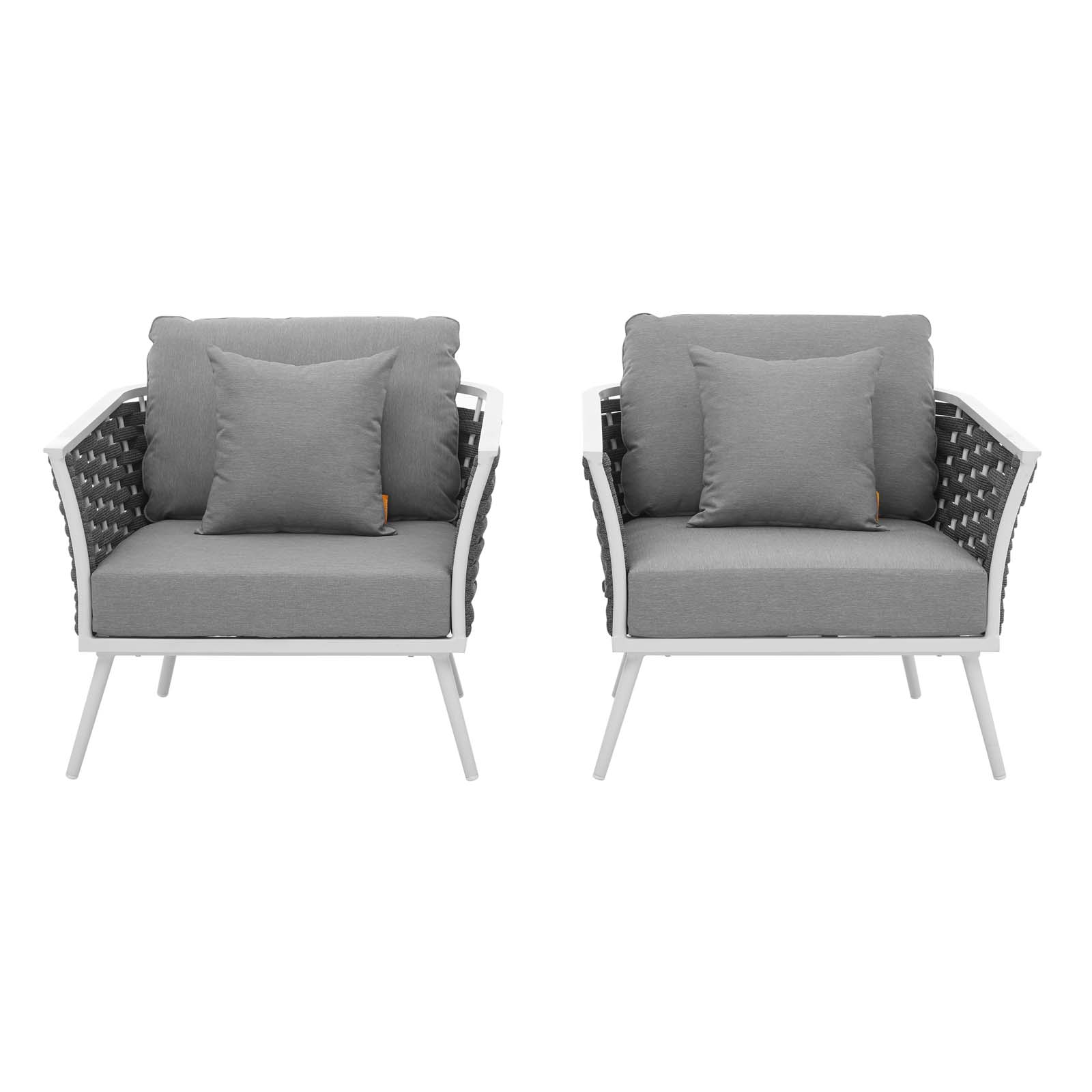 Modern Contemporary Urban Outdoor Patio Balcony Garden Furniture Lounge Chair Armchair, Set of Two, Fabric Aluminium, White Grey Gray - image 4 of 6
