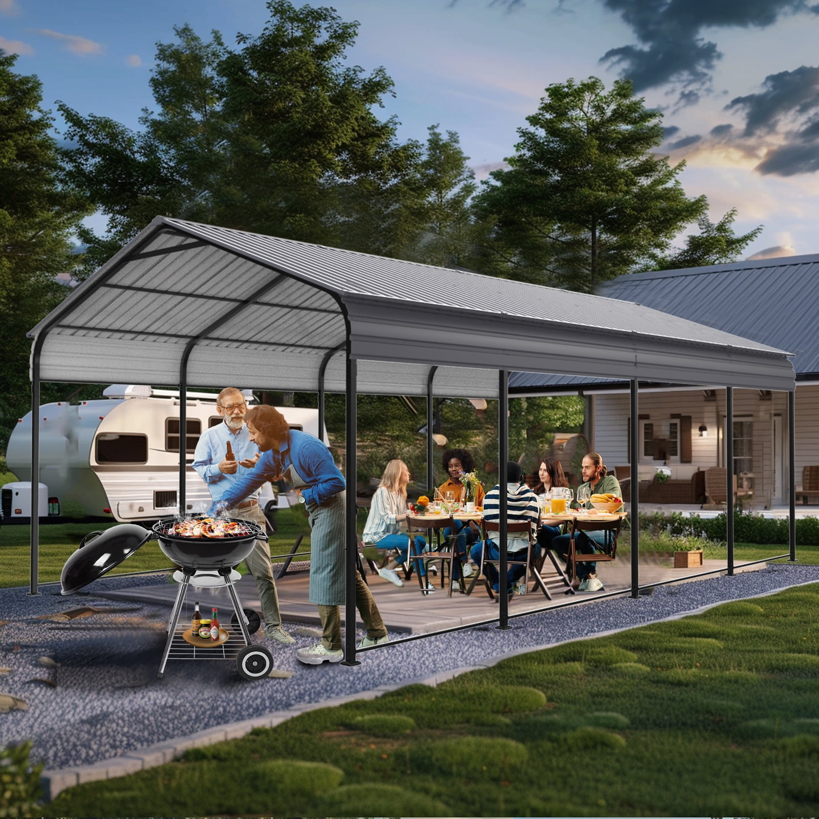 supply Video NEW Metal Carport 12 ×20 FT Heavy Duty with Galvanized Steel Roof, Metal Garage Canopy with Galvanized Steel Roof & Frame, Car Tent Outdoor Storage Shed for Car, Boats and Truck, Gray