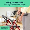 thumbnail image 3 of Andador de acero Medline con asiento, rojo, capacidad de peso de 136 kg, ruedas de 20 cm, plegable, asas ajustables, para personas mayores con movilidad reducida, 3 of 5
